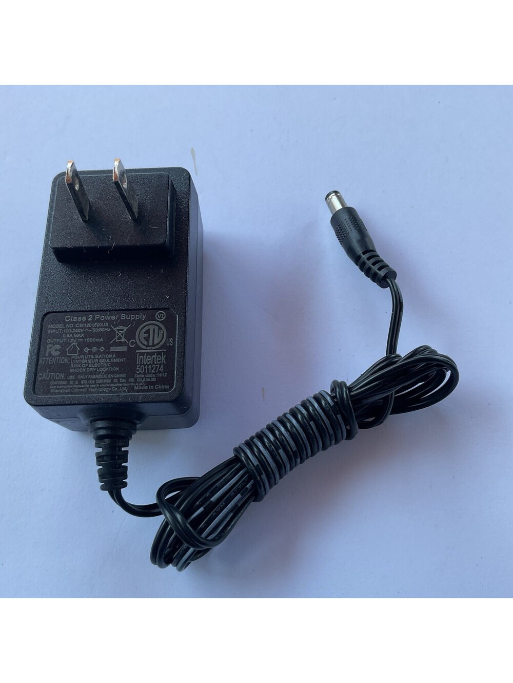 AC Adapter INTERTEK CLASS 2 POWER SUPPLY 100-240V 50/60HZ 0.8A 12V 1500mA